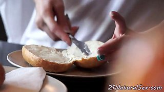 Trendy babe pussyfucked and facialized