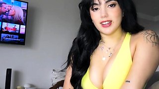 Big tit brunette sucks a big cock blowjob POV