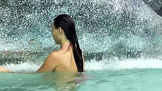 Hot Monika Fox In Pink Bikini Swims In Pool And Walks
