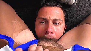 Superb blonde MILF loves muffdiving moments and hard sex in her hairy cunt