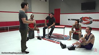 Five wrestlers gang bang busty alt babe