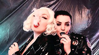 Busty Brunette Pounds Chubby Blonde Arya Grander in Fetish Clothed Domination and Hardcore F