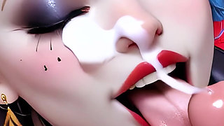 Psycho Cosplay Girl POV: Deepthroat & Messy Facial Cumshot AI Animation