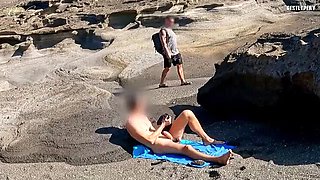 Two Fit Girls on Beach See My Big Uncut Cock - Outdoor Public Flashing with Big Booty Babes