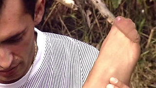 Busty Blonde Sucks Cock Outdoors in Amateur Shoot