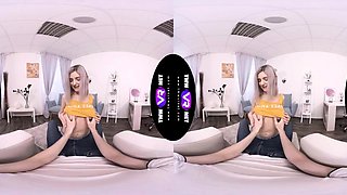 Blonde babe Lucy plays with big boobs and sweet pussy