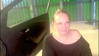 After the movies, sweet MILF Saskialove87 gets a hard car fuck in the parking garage with a big internal creampie