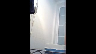 Chinese college student taking a shower in the dorm bathroom (Part 4 of 4).