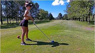 Flashing At Golf Public Braless And No Panties Upskirt With People Around