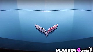 Hottie babes washed blue Corvette Stingray