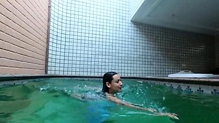 Hot Brunette's Naughty Motel Pool Solo Show