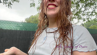 Crazy Shameless Girl Playing in the Rain