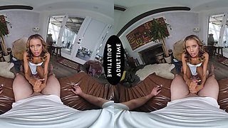 Kylie Le Beau rides a big cock in vr with intense passion on the sofa.