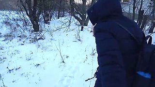 Winter Outdoor Sex - Hard Fuck in the Snow with Redhead Teen