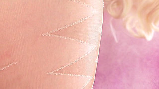 Pantyhose fetish femdom dirty talk, cuckold and CEI sexy point of view POV video squirt masturbation