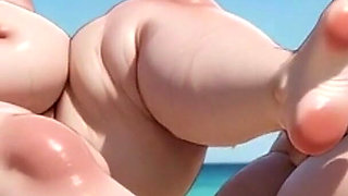 Granny Foot Worship on Obese BBW - Hot Beach Foot Licking Session