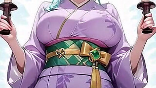 Purple Kimono Goddess! Can't Handle the Wetness Under the Red Torii Gate