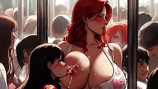 Big Natural Lactating Hentai Tits - Lesbian MILF Public Bus Sex 3D Cartoon