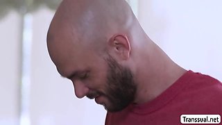 TRANSSEXUAL wifey lets her hubby nail her butt before working
