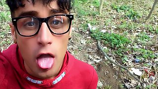 Latino with Glasses Sucks Cock Outdoor and Swallows Cum POV 1