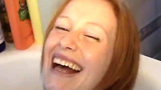 Student legal age teenager British hotty, Alana Smith, washroom and jack off