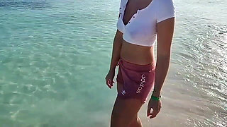 Flashing Boobs While Walking in the Sea