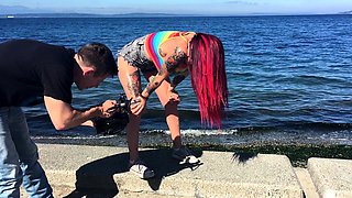 Tiny redhead teen outdoor masturbation