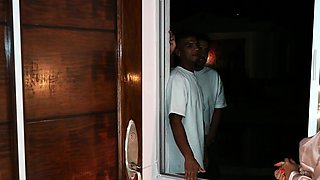 We climbed into the neighbor's house through the window