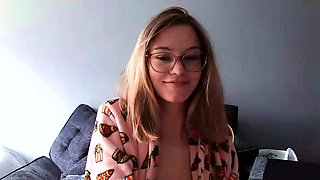 Small tit brunette amateur tugs on a big willie